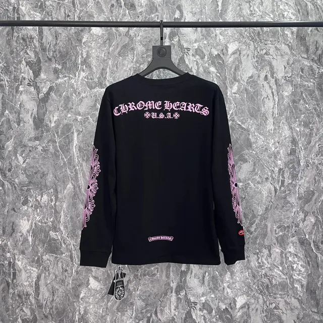Chrome Hearts Long Sleeve Tee Pink Logo & Sleeve Print