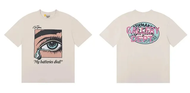 Gallery Dept. t-shirt beige tee with crying eye graphic and dual-brand back logo