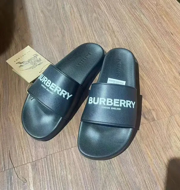 Burberry Logo Slide Sandals Black with White Logo