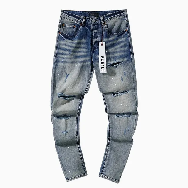 Purple Brand Distressed Slim Fit Jeans Paint-Splatter Ripped