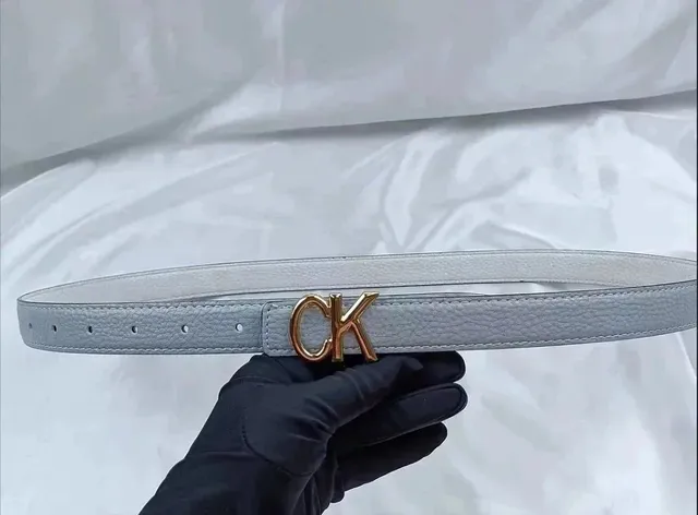 Calvin Klein CK Logo Belt Light Grey with Gold-Tone Buckle