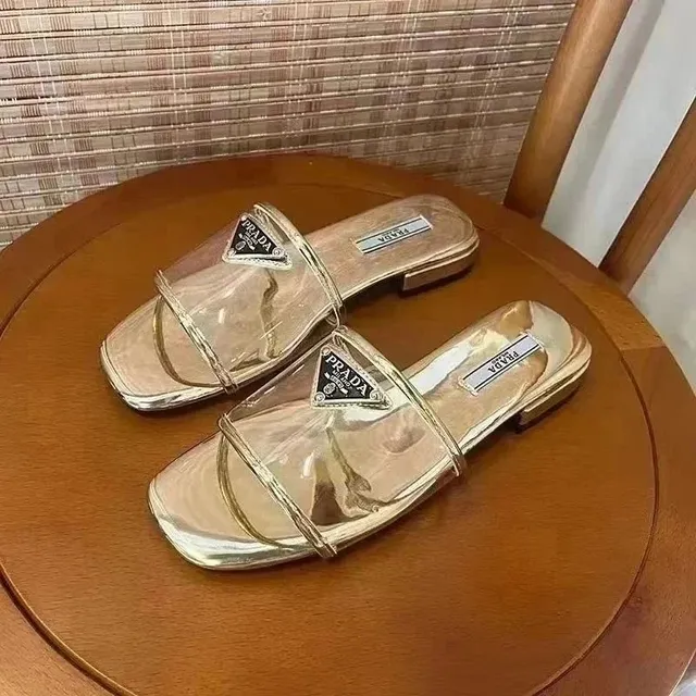 Prada Clear Strap Mule Metallic Gold