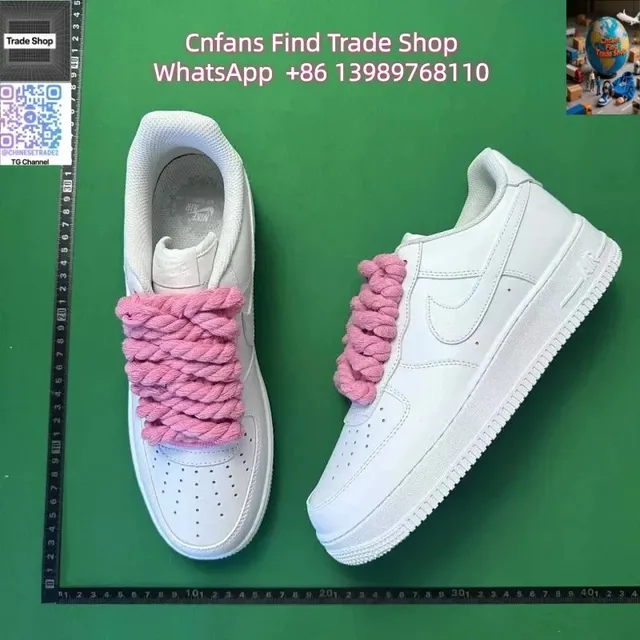 Nike Air Force 1 Low Triple White with Pink Rope Laces