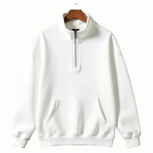 Quarter-Zip Sweatshirt Solid White