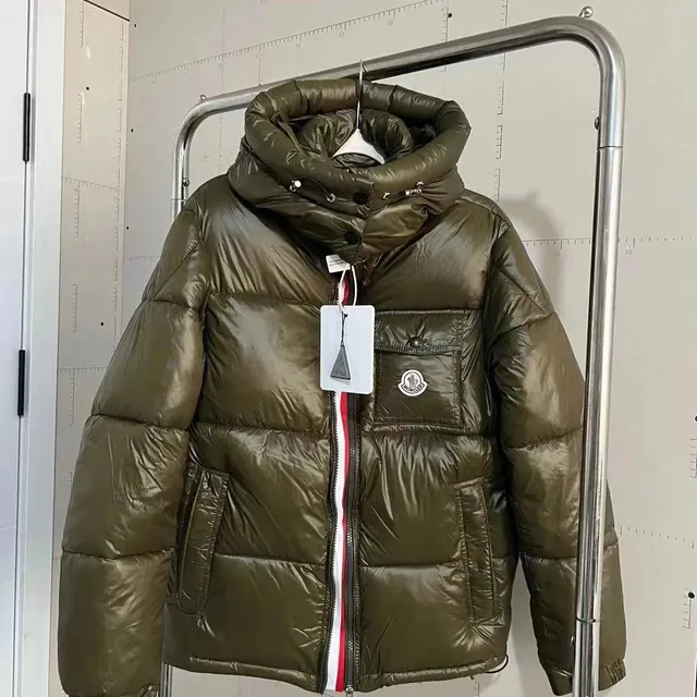 Moncler Puffer Jacket Olive Green with Logo Patch