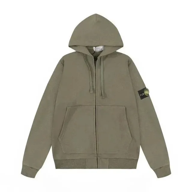 Stone Island Zip-Up Hoodie Olive Green