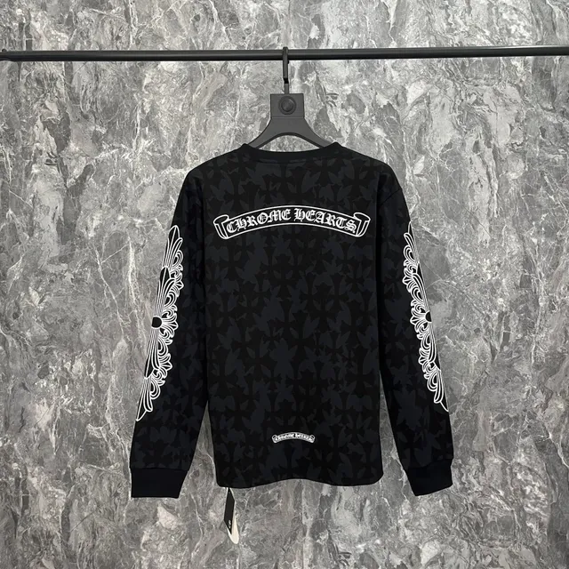 Chrome Hearts Long Sleeve Tee Cross Print with Sleeve Scroll