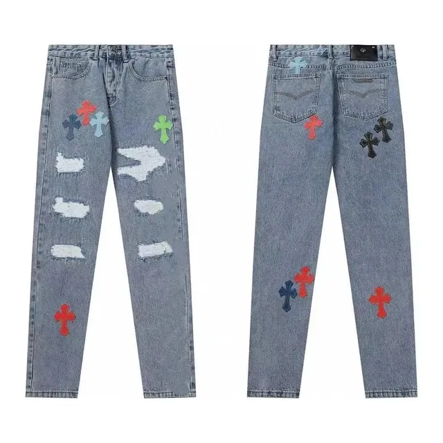 Chrome Hearts Distressed Jeans Multi-Cross Patch