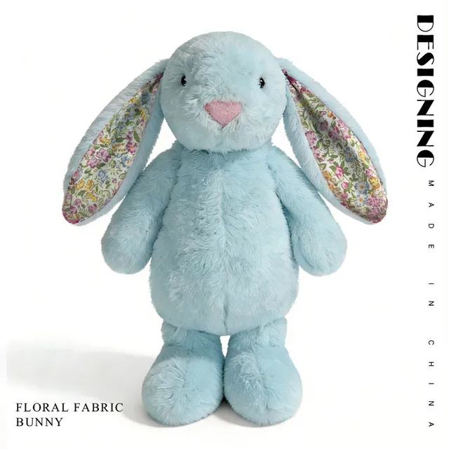 蓝色花布垂耳兔-25cm