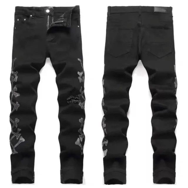 Chrome Hearts Skull-Embroidered Jeans Distressed Black
