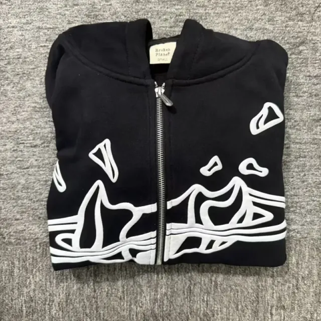 Broken Planet Zip-Up Hoodie Abstract Wave Print