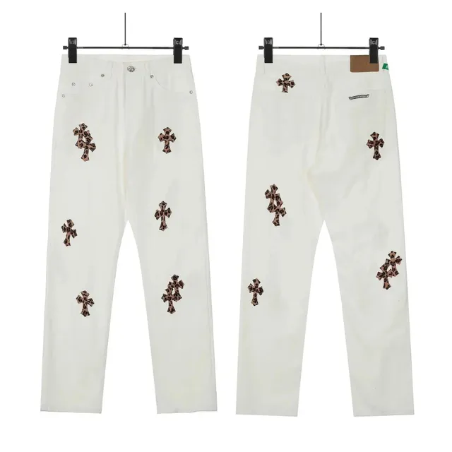Chrome Hearts Cross Patch Jeans Leopard Print Crosses