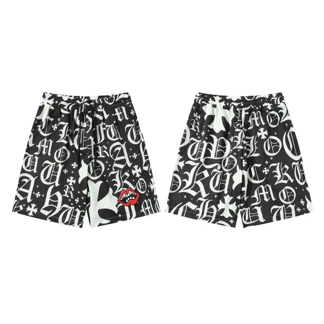 Chrome Hearts Printed Shorts Gothic Lettering with Red Lips Patch