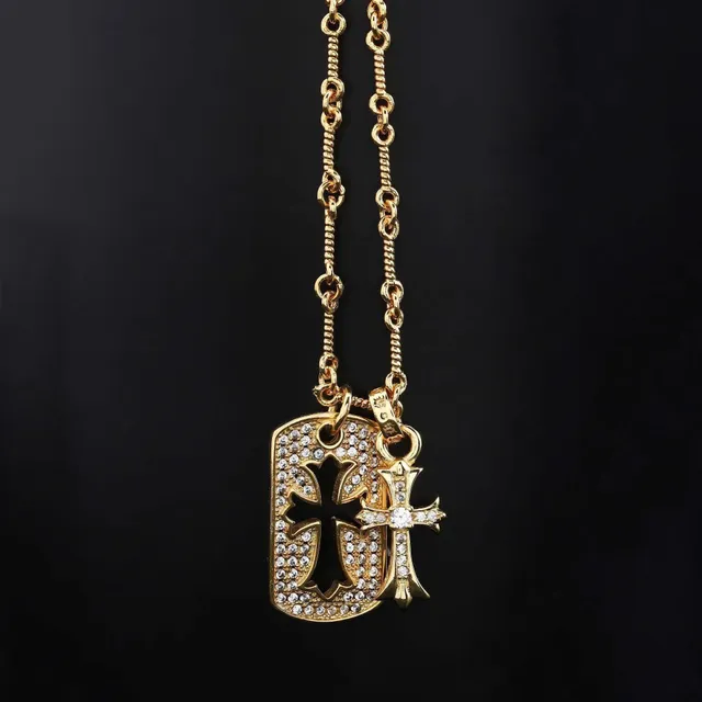 Chrome Hearts Dog Tag Cross Pendant Pave Crystal