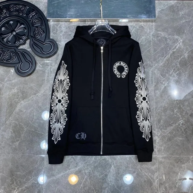 Chrome Hearts Zip-Up Hoodie Ornate Cross Sleeve