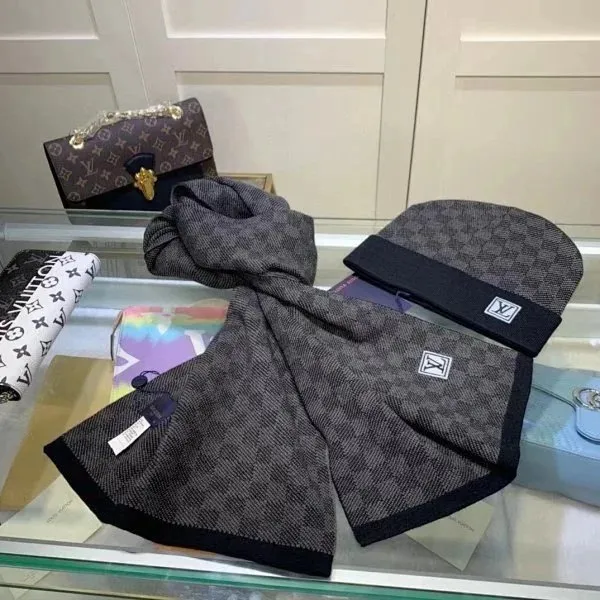 Louis Vuitton Monogram Eclipse Scarf and Beanie Set