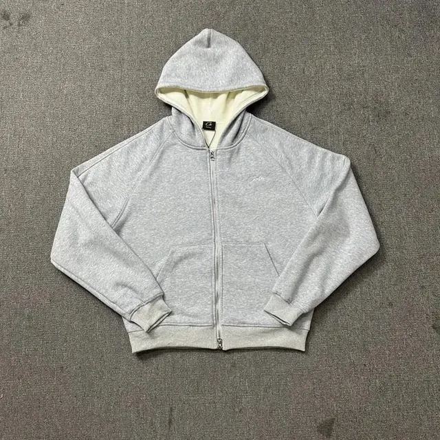 Corteiz Zip-Up Hoodie Heather Grey with Cream Lining