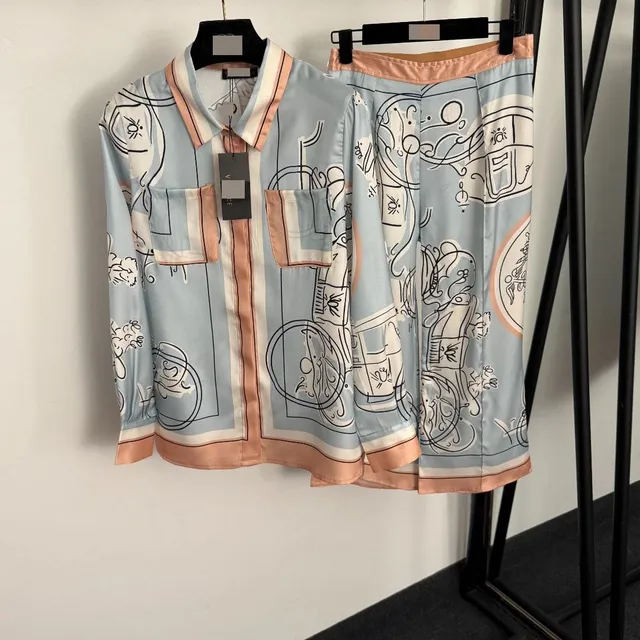 Hermès Silk Print Shirt and Shorts Set Abstract Line Art