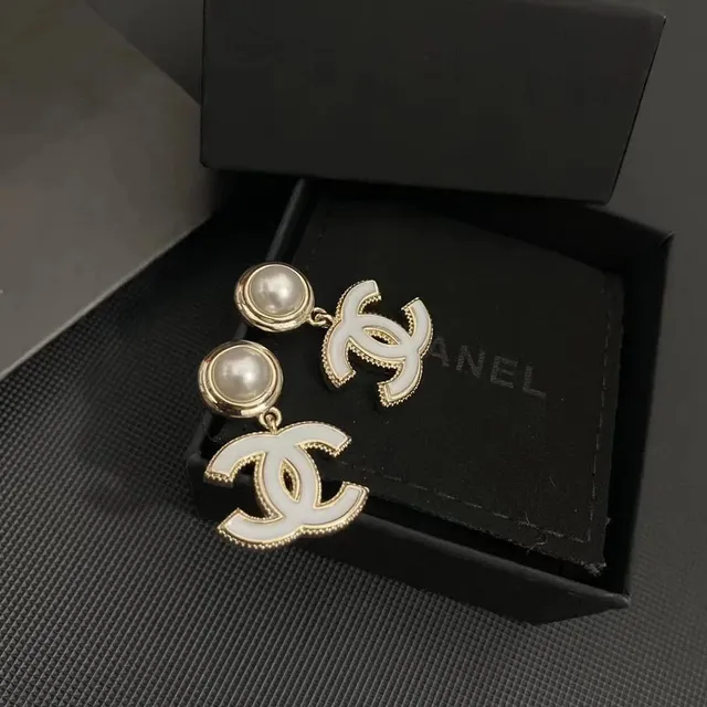 Chanel CC Pearl Earrings White Enamel & Pearl