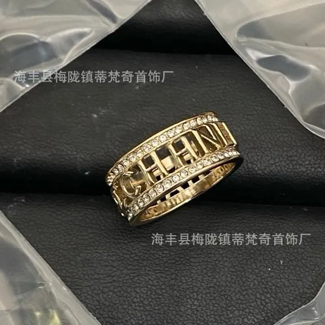 Chanel Logo Ring Crystal-Embellished