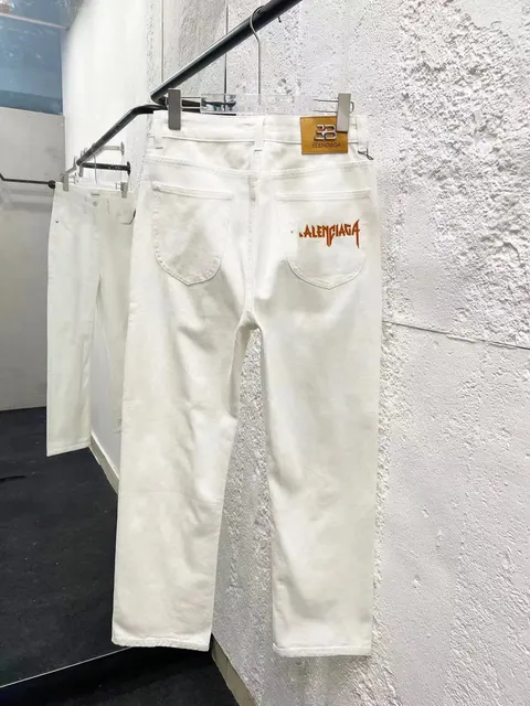 Balenciaga Logo Jeans Orange Embroidered Logo