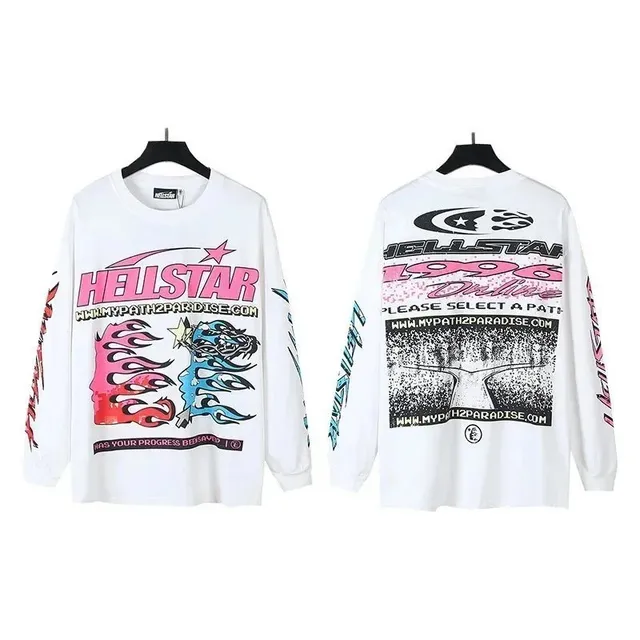 Hellstar Long Sleeve Graphic Tee Flame Dragon Print
