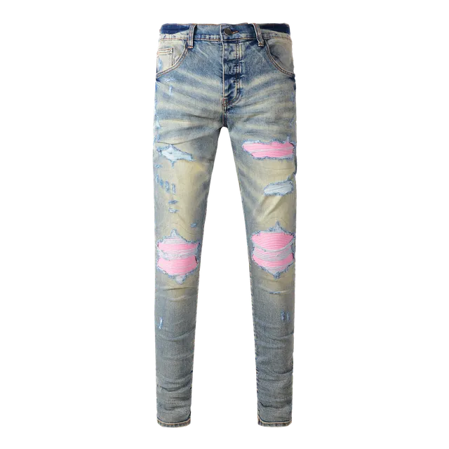 Amiri Distressed Skinny Jeans Pink Patch Repair