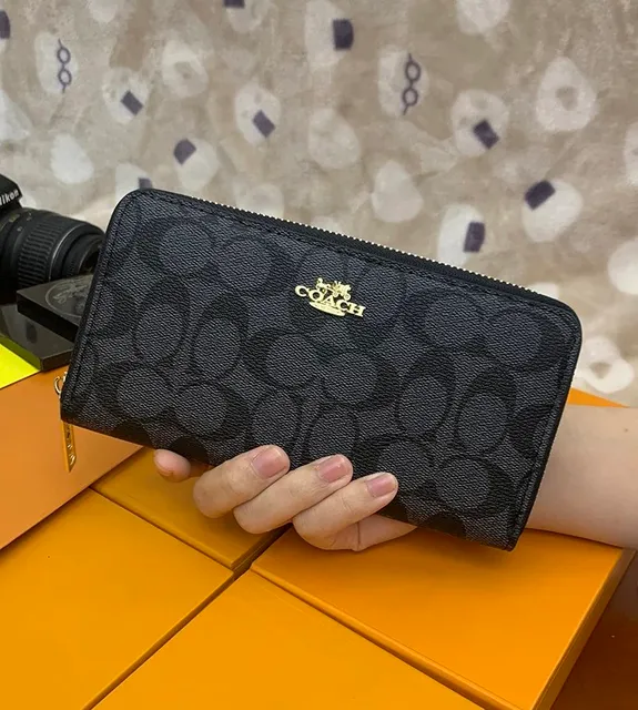 Coach Zip Around Wallet Signature Canvas