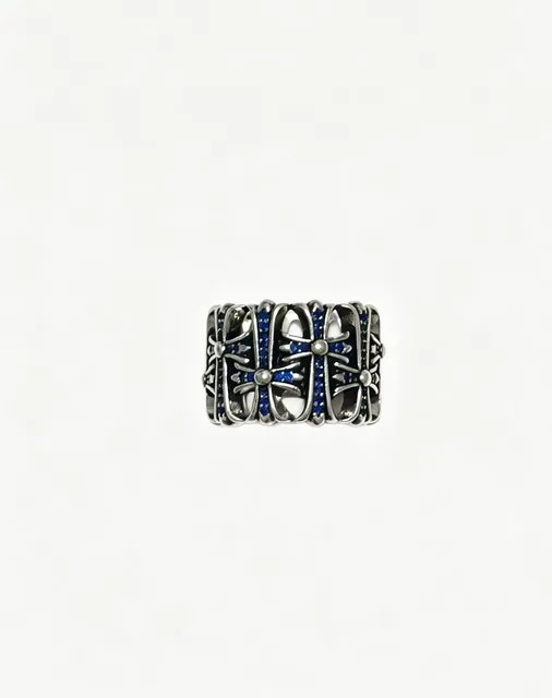 Chrome Hearts Cross Motif Ring Blue Pave