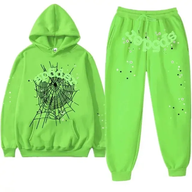 Sp5der Hoodie and Joggers Set Spiderweb Print