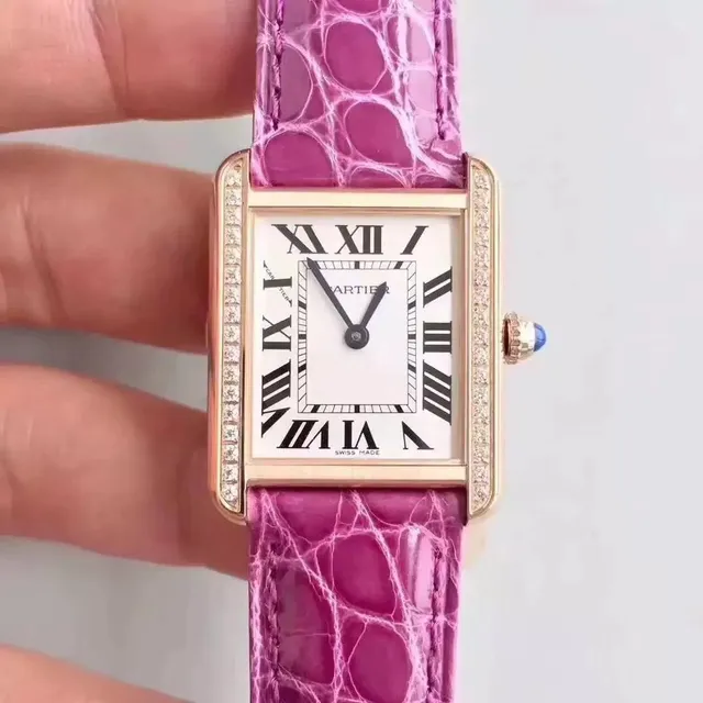 Cartier Tank Must Pink Alligator Strap with Diamonds