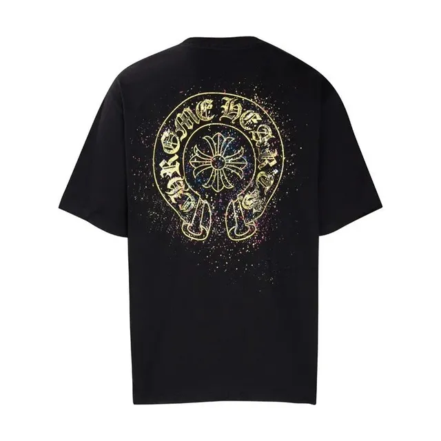 Chrome Hearts Graphic Tee Gold Cross Logo with Splatter