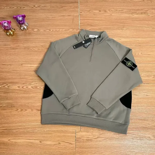 Stone Island Half-Zip Sweatshirt Olive Grey with Black Panels