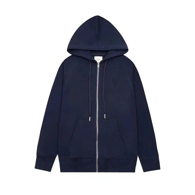 AMI Paris Zip-Up Hoodie Embroidered Logo