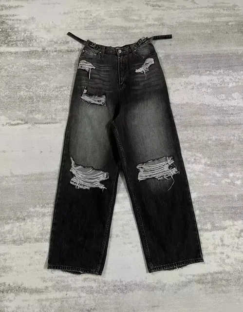 Distressed Wide-Leg Jeans Heavy Ripped