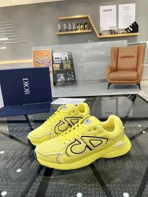Dior B23 Low Yellow with Black Oblique Logo