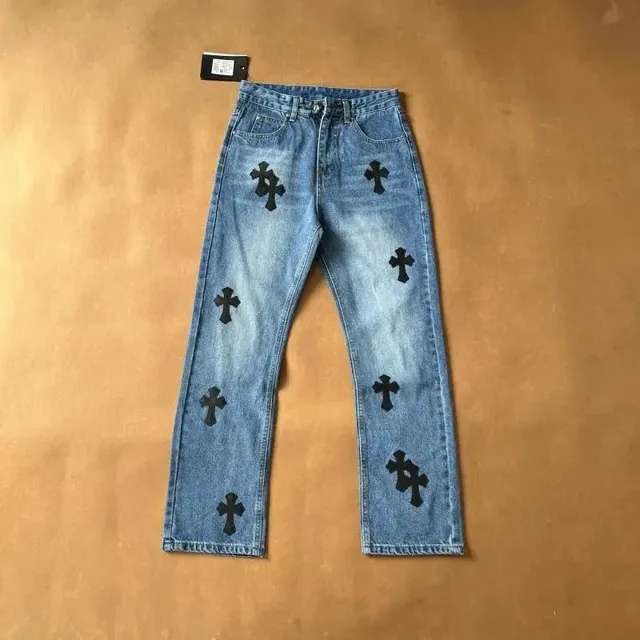 Chrome Hearts Cross Patch Jeans Black Cross Embroidery