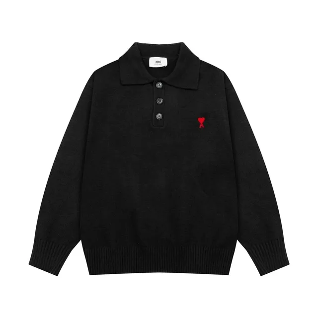 AMI Paris Polo Knit Red Heart Logo