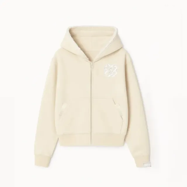 Chanel Zip-Up Hoodie Flower Embroidery