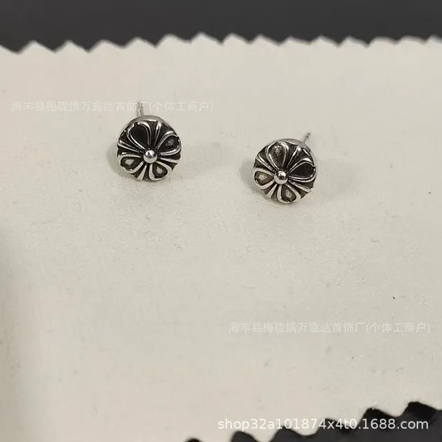 Chrome Hearts Flower Stud Earrings Classic Cross Motif