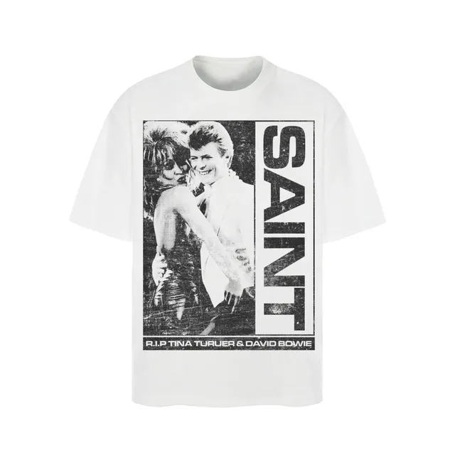 Saint Laurent Graphic T-Shirt R.I.P. Tina Turner & David Bowie Print