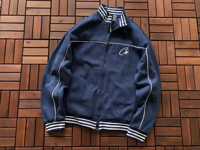 Chrome Hearts Track Jacket Navy with White Stripe Trim