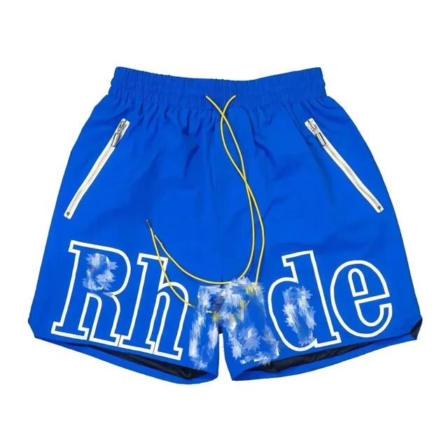 Rhude Logo Shorts Blue with White Outline Logo