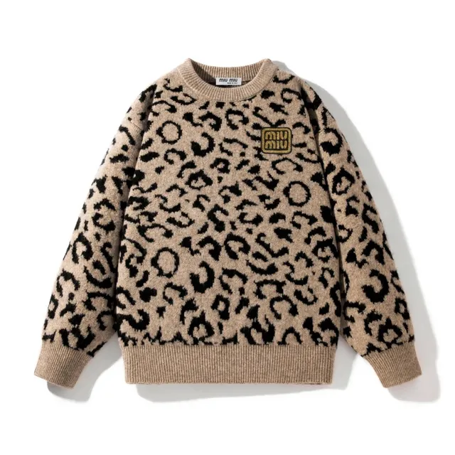 Miu Miu Leopard Knit Sweater Intarsia Leopard Print