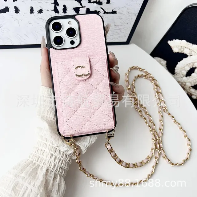 Chanel Phone Case with Chain Strap Quilted Pink Calfskin