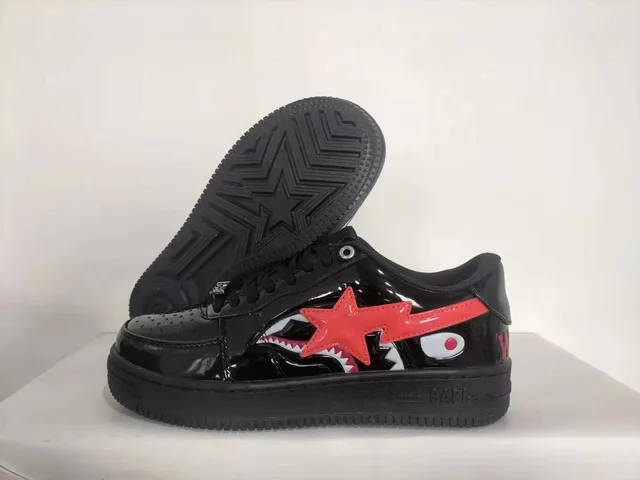 BAPE Shark Low Glossy Black Red Star