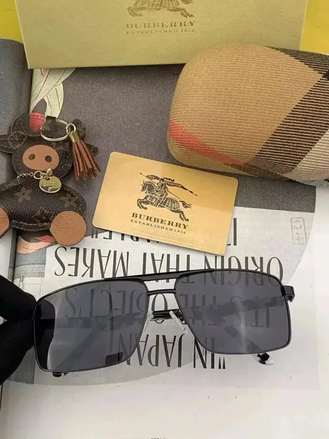 Burberry Square Aviator Sunglasses Matte Black Frame with Grey Lens