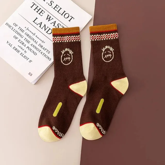 Travis Scott Cactus Jack Socks Smiley Logo Brown