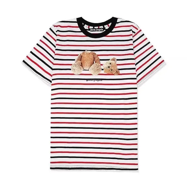 Palm Angels Striped Tee Bear Graphic