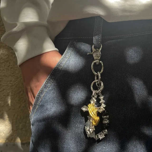 Chrome Hearts Praying Hands Cross Charm Mixed Metal with Beads